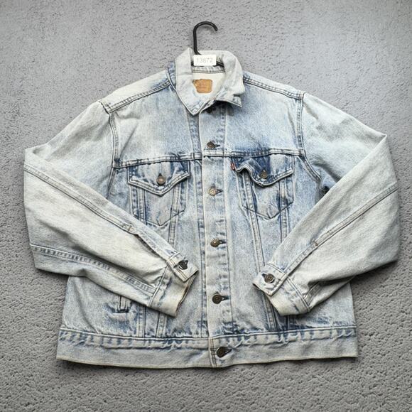 VINTAGE Levis Jacket Mens 39 Small Medium Blue Trucker Denim Acid Washed 80s USA - Picture 1 of 12